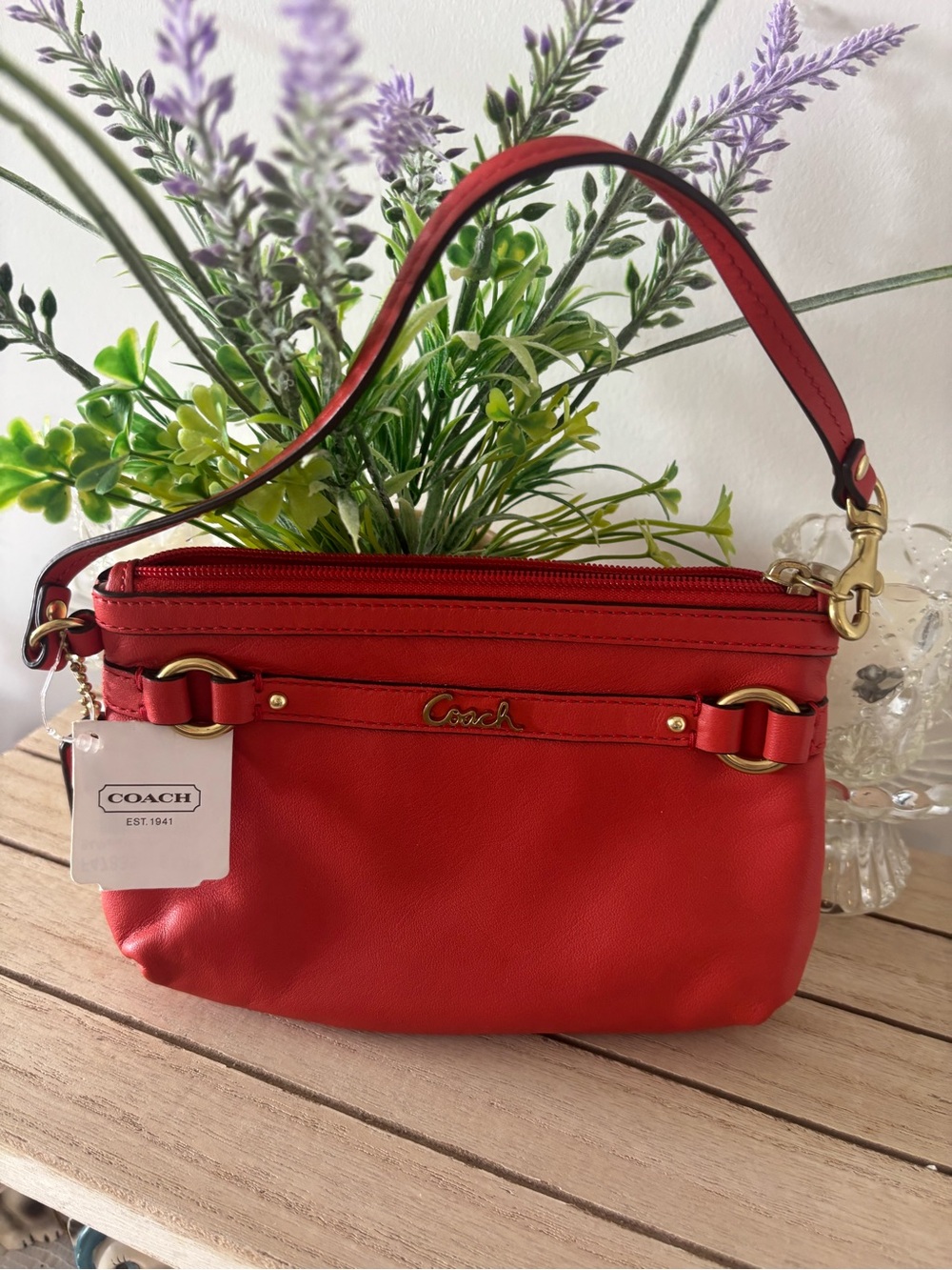 NWT- Coach Coral Leather Wristlet Bag